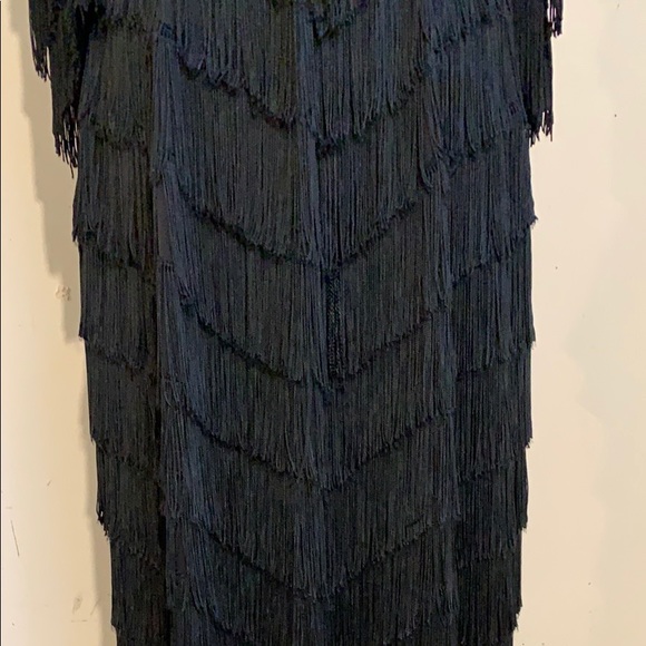 SOLD! VINTAGE FRINGE COCKTAIL DRESS BLACK - Picture 5 of 8